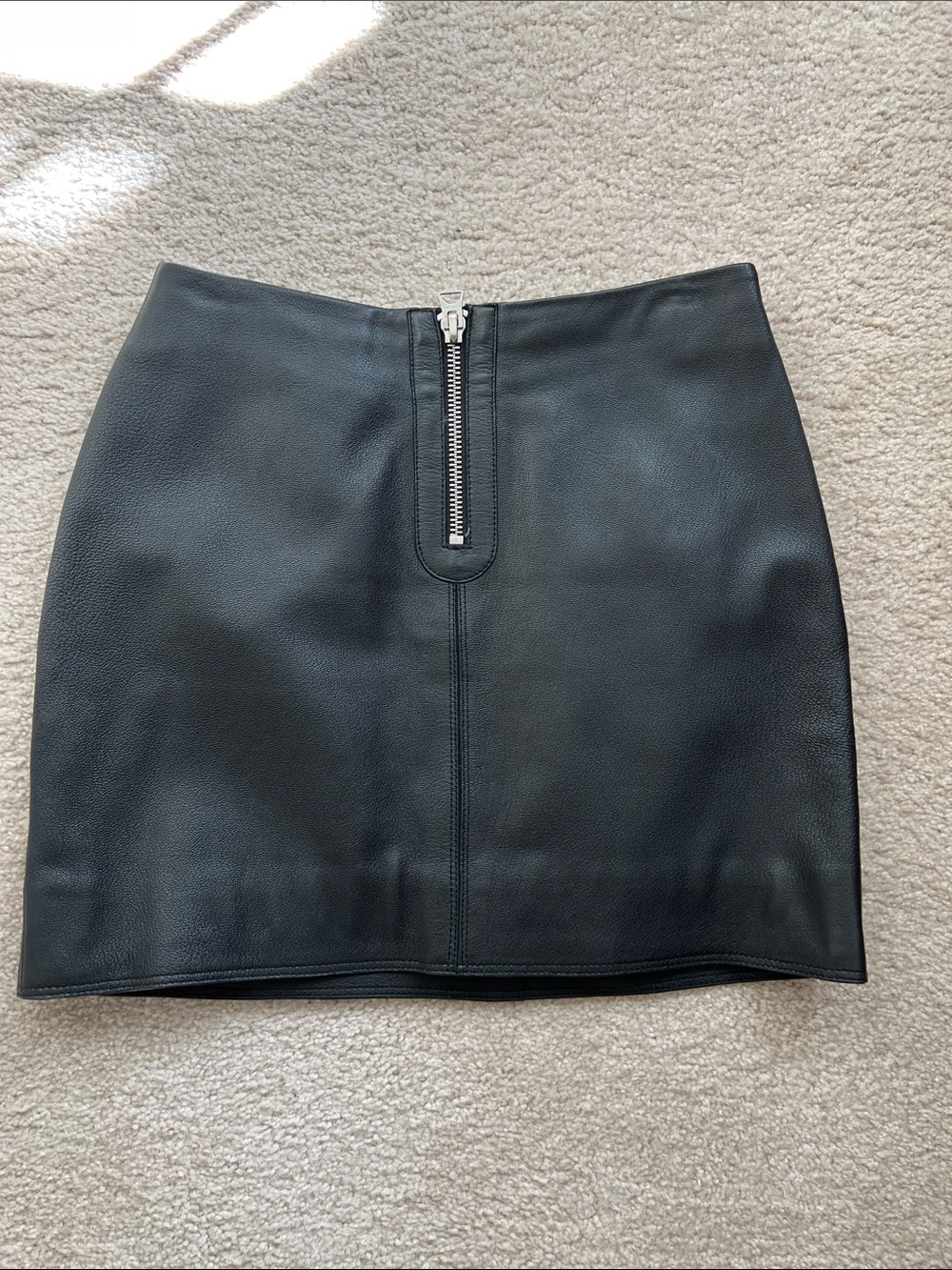Acne Black Leather Mini Skirt with Front Zip